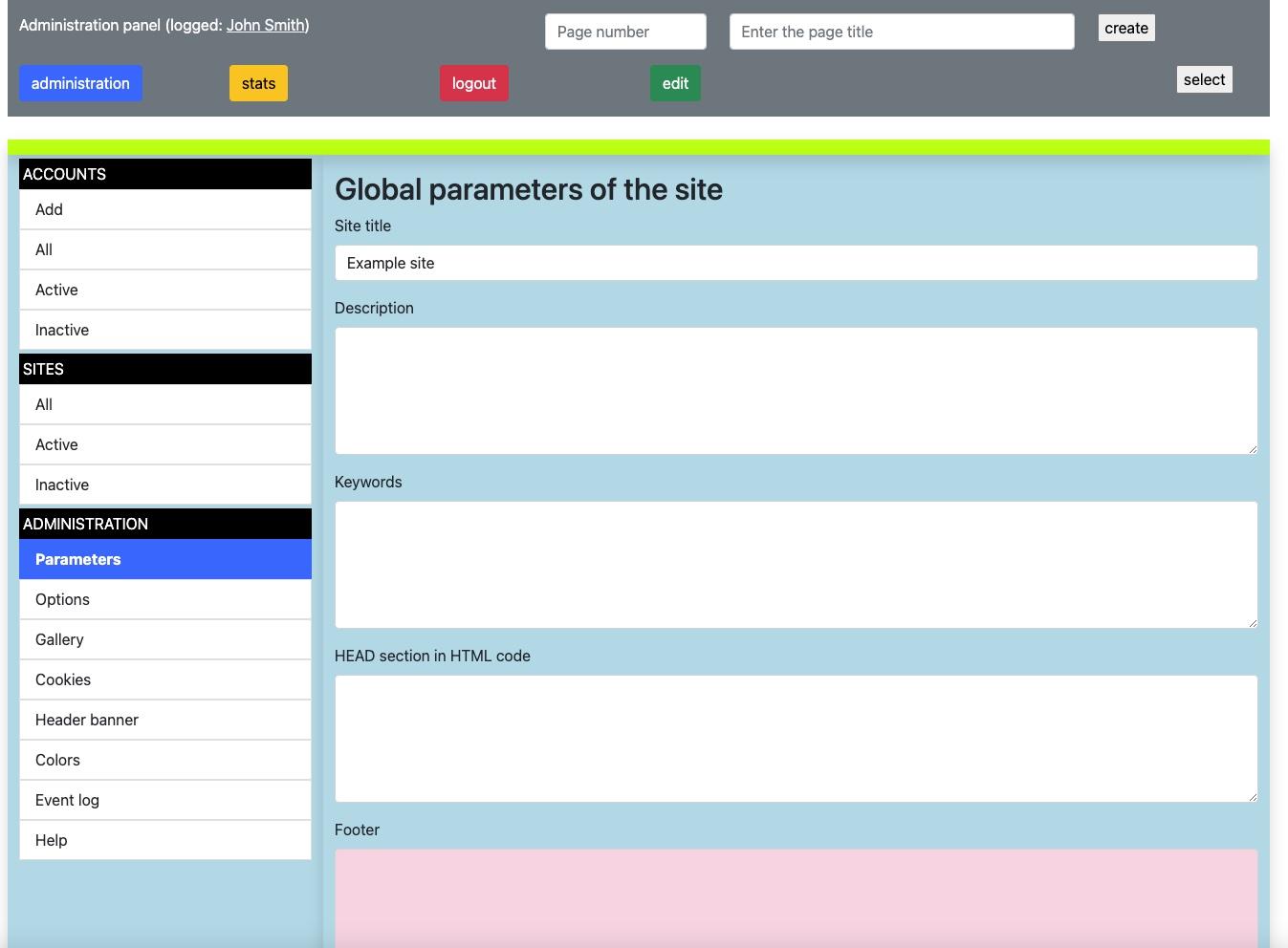 form Global parameters of the site part 1