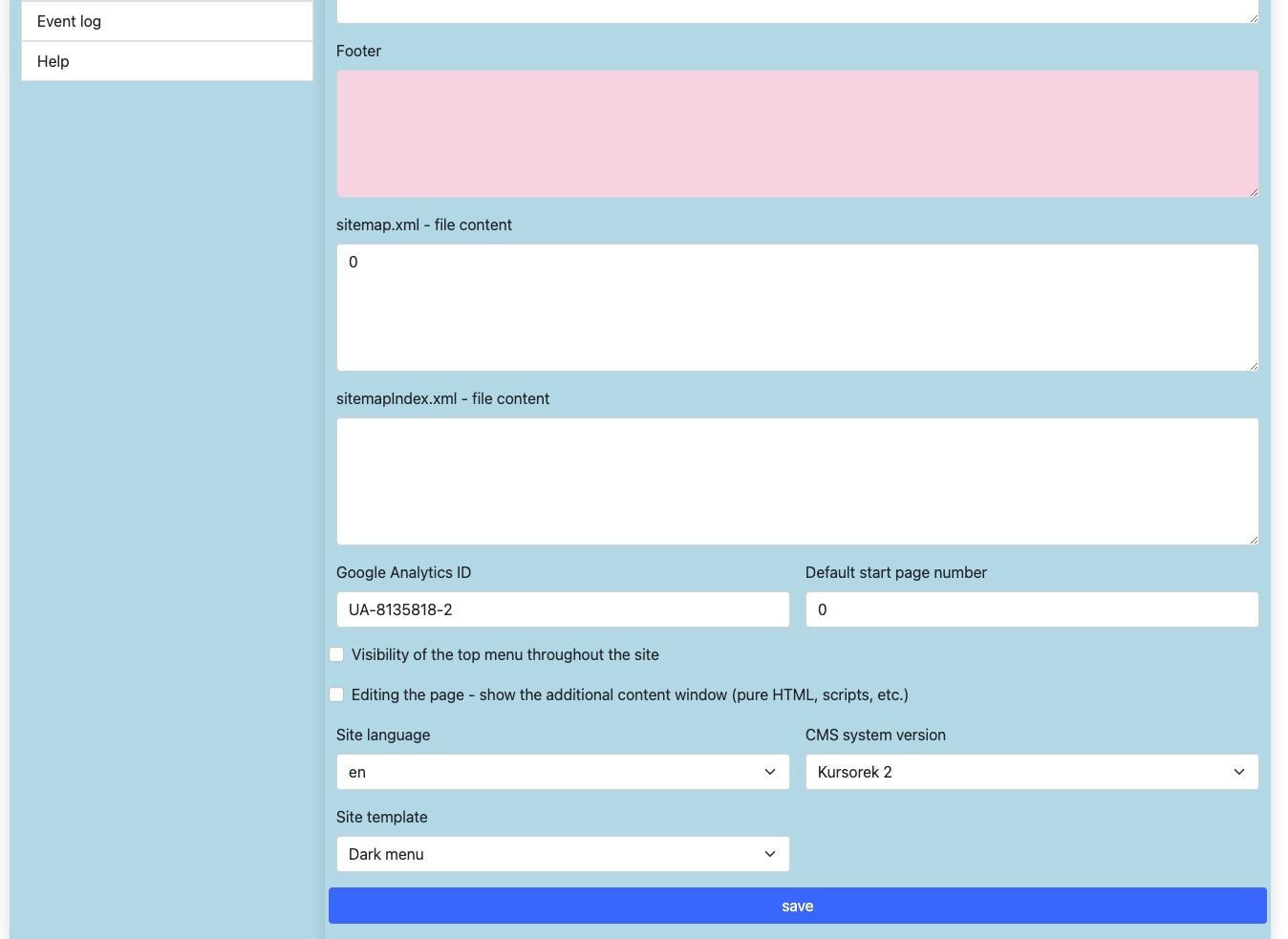 form Global parameters of the site part 2